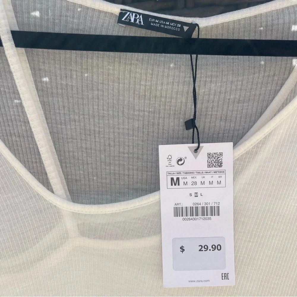 Zara Asymmetrical Sheer Layered Top in Off White Cream Ivory Size Medium NWT - Picture 5 of 5